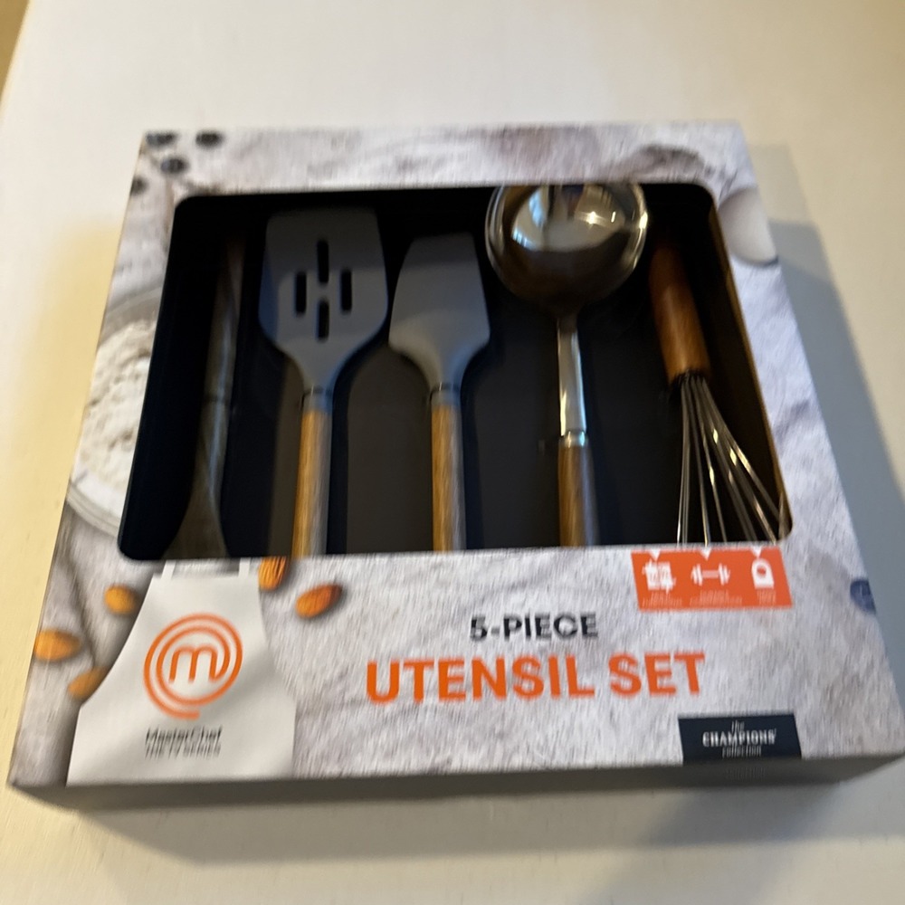 MasterChef 5 Piece Kitchen Utensil Set Nylon Cooking Tools, Wood Steel Handles - Picture 6 of 12